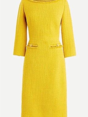 Elegant Yellow Tweed Sheath Dress